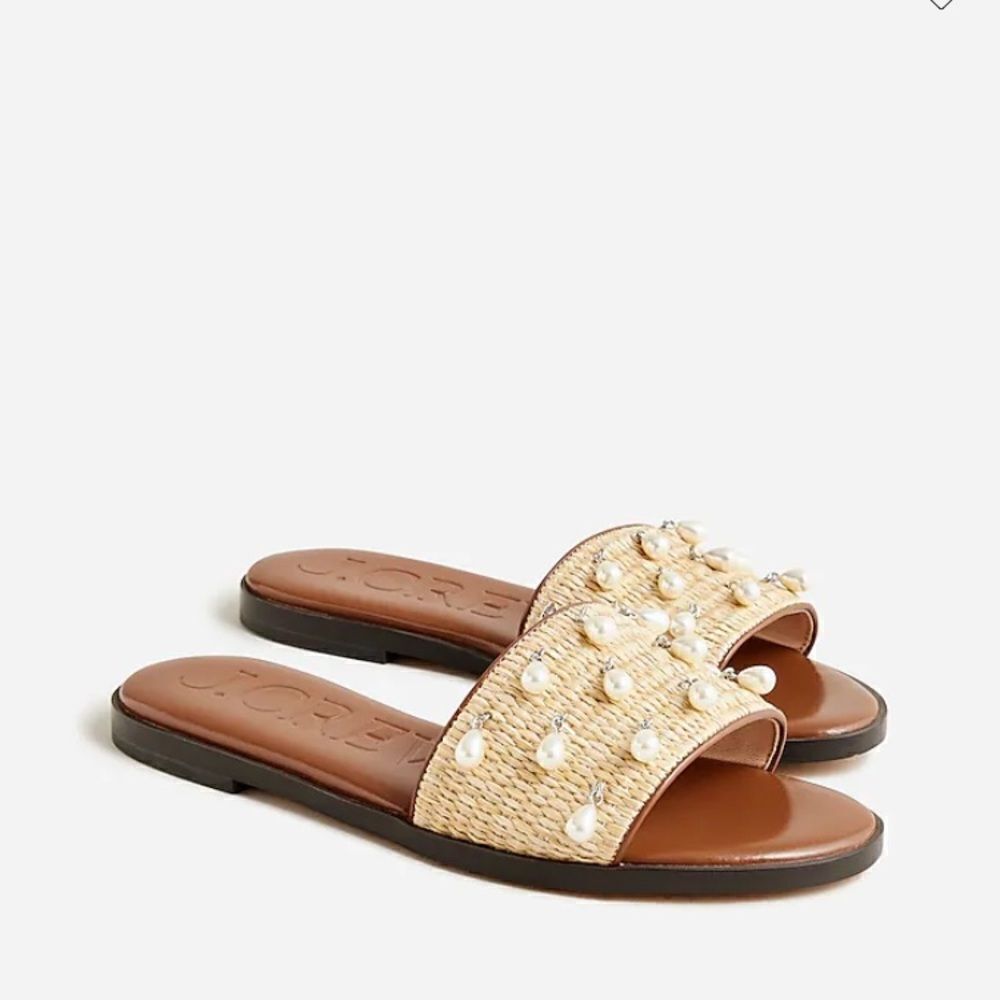 J.Crew Georgina woven faux-raffia sandals with pearls